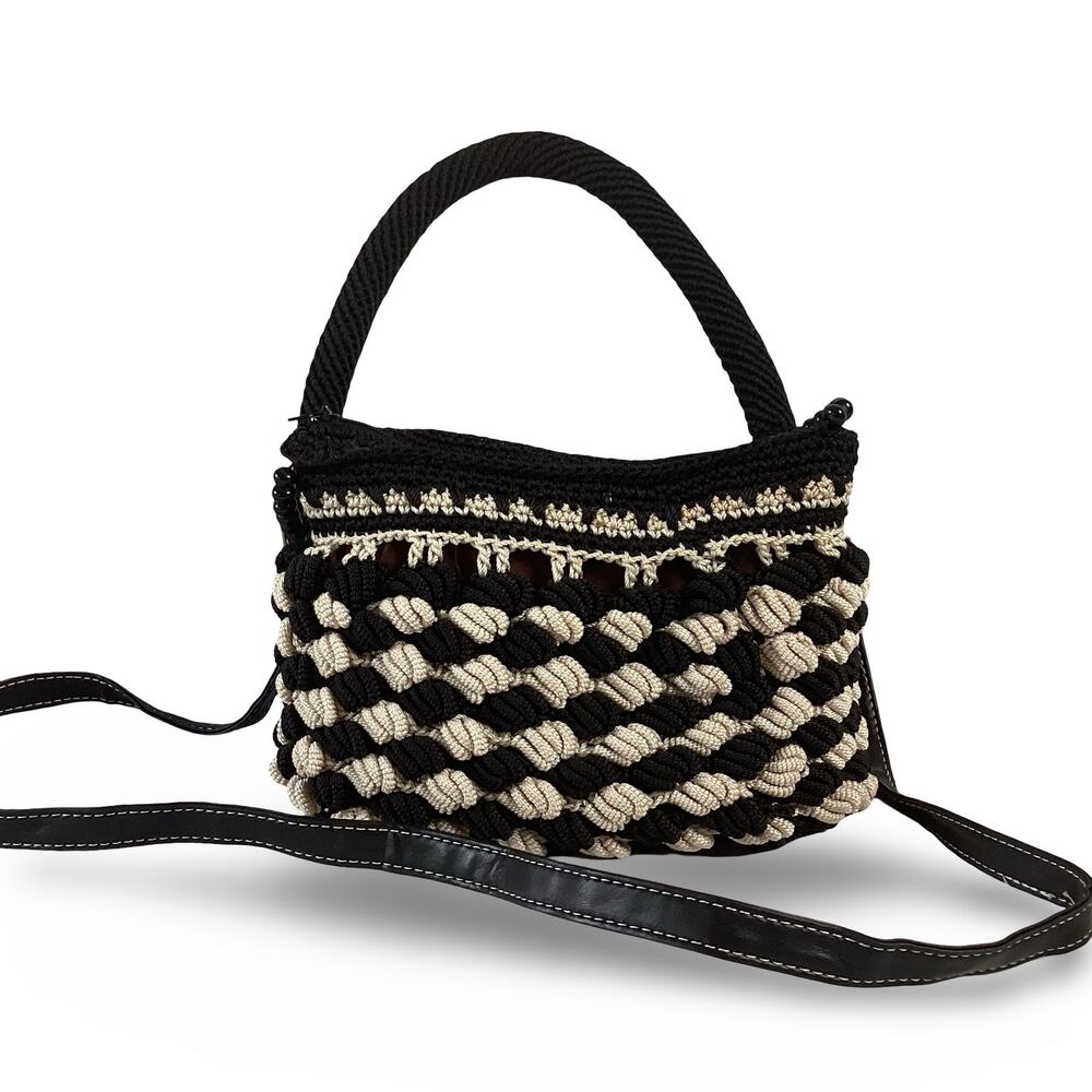 Black and Cream Woven Handbag